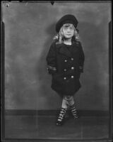 Carolyn Bartlett in pea coat and Navy hat, Santa Monica, circa 1927
