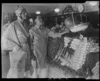 Mary Loos in vegetable market, Hollywood, circa 1930