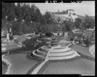 Miniature Temple of Heaven in Oriental garden, Bernheimer Gardens, Pacific Palisades, 1927-1940