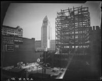 Los Angeles City Hall, with Los Angeles State Building under construction, Los Angeles, 1930