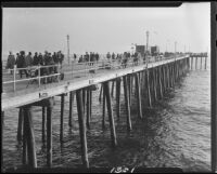 Pedestrians and fishermen, Santa Monica Pier, Santa Monica, [1920s?]