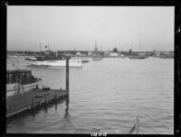 Newport Bay, dock, and boats, Newport Beach, 1929