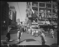 Hill Street decorated for the 1932 Olympics, Los Angeles, 1932