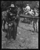 Actor Reginald Denny and horse, Lake Arrowhead Rodeo, Lake Arrowhead, 1929