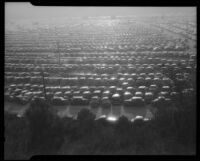 Bird's-eye view of parked cars at Tournament of Roses, Pasadena, [1940-1950]