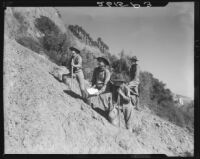 Boy Scouts marking trails on Palisades Park cliffs, Santa Monica, 1931, 1937, or 1939