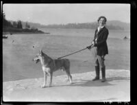 Jeanette Louise Reese and police dog, Lake Arrowhead, 1929