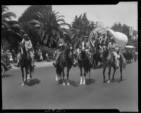 Horseback riders in Arab-style dress, Santa Monica Pioneer Days parade, Santa Monica, 1930 or 1931