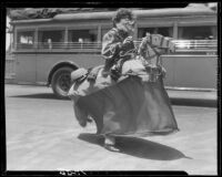 Man in horse and rider costume, Santa Monica Pioneer Days, Santa Monica, 1930 or 1931