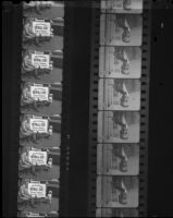 Man and child with sign announcing Near East Relief Bundle Day, and portrait of Adelbert Bartlett, on 2 filmstrips, [1921-1939?]