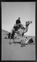 Filmmaker Paul Rotha on camel, Aswān, Egypt, 1933