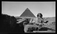 View of the Great Sphinx and Pyramid of Khafre taken during the filming of Contact, Jīzah, Egypt, 1932