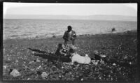 Filmmaker Paul Rotha and cameraman Horace Wheddon on location next to the Sea of Galilee during the filming of Contact, Tiberias (vicinity), 1932