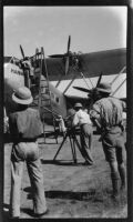 Imperial Airways plane Hanno on the ground during the filming of Contact, Karachi or Gwadar, 1932