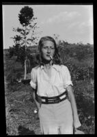 Margaret Rotha in the bush during an excursion to Murchison Falls, Uganda, 1933