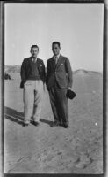 Filmmaker Paul Rotha and a man in a suit and tie (Shell employee?) during the filming of Contact, Aswān, Egypt, 1933