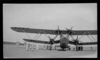 Imperial Airways plane Hanno on ground during the filming of Contact, Karachi or Gwadar, 1932