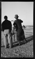 Filmmaker Paul Rotha and cameraman Horace Wheddon filming on the shore of the Sea of Galilee during the filming of Contact, Tiberias (vicinity), 1932
