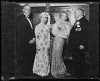 Peggy Hamilton and the French Queen of the Olympic games with Governor James Rolph, Los Angeles, 1932