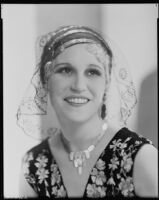 Peggy Hamilton modeling a Hortense dinner hat, 1931