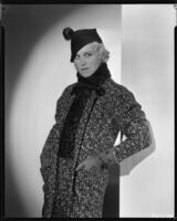 Peggy Hamilton modeling a knit or tweed suit, 1933