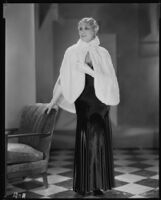 Peggy Hamilton modeling an ermine cape, 1931