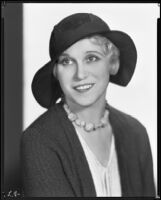 Peggy Hamilton modeling a Hortense hat with a wide brim, 1931