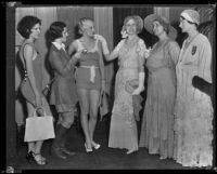 Peggy Hamilton with other women at a fashion show (?), circa 1932-1933