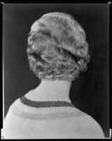Actress Florine McKinney modeling a Weaver Jackson salon hairstyle, circa 1932-1933