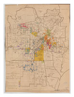 Map of a portion of the Los Angeles area showing location of nationality and racial groups and juvenile delinquency cases, 1935