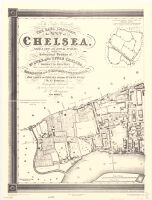 To the right houourable the Earl Cadogan, this map of Chelsea, from a new and actual survey shewing the ecclesiastical divisions of St. Luke and Upper Chelsea, and the districts of Hans Town and containing that portion of the parishes of Kensington and St. Margaret’s Westminster lying between the boundary of Chelsea and the Fulham Road