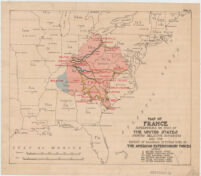 Map of France Superimposed on that of The United States Showing Relative Distances and the Extend of Railroad Systems Used by The American Expeditionary Forces