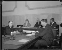 Frank Shaw and two men and two women at desks, [Los Angeles?], [1930-1938?]