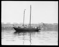 Sailboat Seven Seas in port, [1930s?]