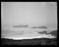 Cargo ship Chehalis aground on rocks, near Point Arguello, 1933