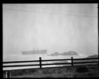 Cargo ship Chehalis aground on rocks, near Point Arguello, 1933