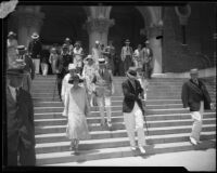 Crown Prince Gustav Adolf and Crown Princess Louise of Sweden leaving the Natural History Museum, Los Angeles, 1926