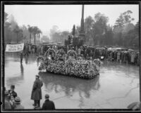 Decorated automobile at the start of the Tournament of Roses Parade, Pasadena, 1934