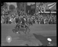 Man on horseback wearing riding habit in the Tournament of Roses Parade, Pasadena, 1927