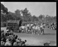 Floral covered wagon in the Tournament of Roses Parade, Pasadena, 1930