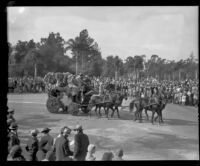 Horse-drawn floral carriage in the Tournament of Roses Parade, Pasadena, 1932