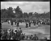 Bagpipe band in the Tournament of Roses Parade, Pasadena, 1932