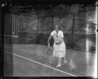 Marion Williams playing tennis, Midwick Country Club, Alhambra, 1925
