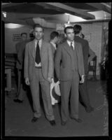 C. Jack Gaines and Elliott B. Thomas report to prison, San Quentin en route, 1932