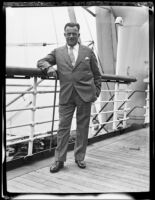 Dr. Arthur Torrance, explorer, on board a ship,  Los Angeles, 1932