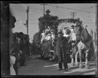 Float pulled by a horse in the annual Rose Parade, Pasadena, 1910-1920
