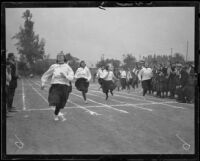 Five women race at a UCLA track meet. Los Angeles, 1921