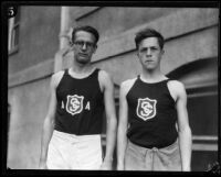 Two USC track team athletes on campus, Los Angeles, 1925