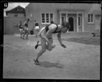 USC track athlete in training on campus, Los Angeles, 1925