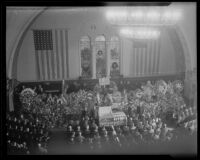 Bird's eye view of William Traeger's funeral services at Patriotic Hall, Los Angeles, 1935